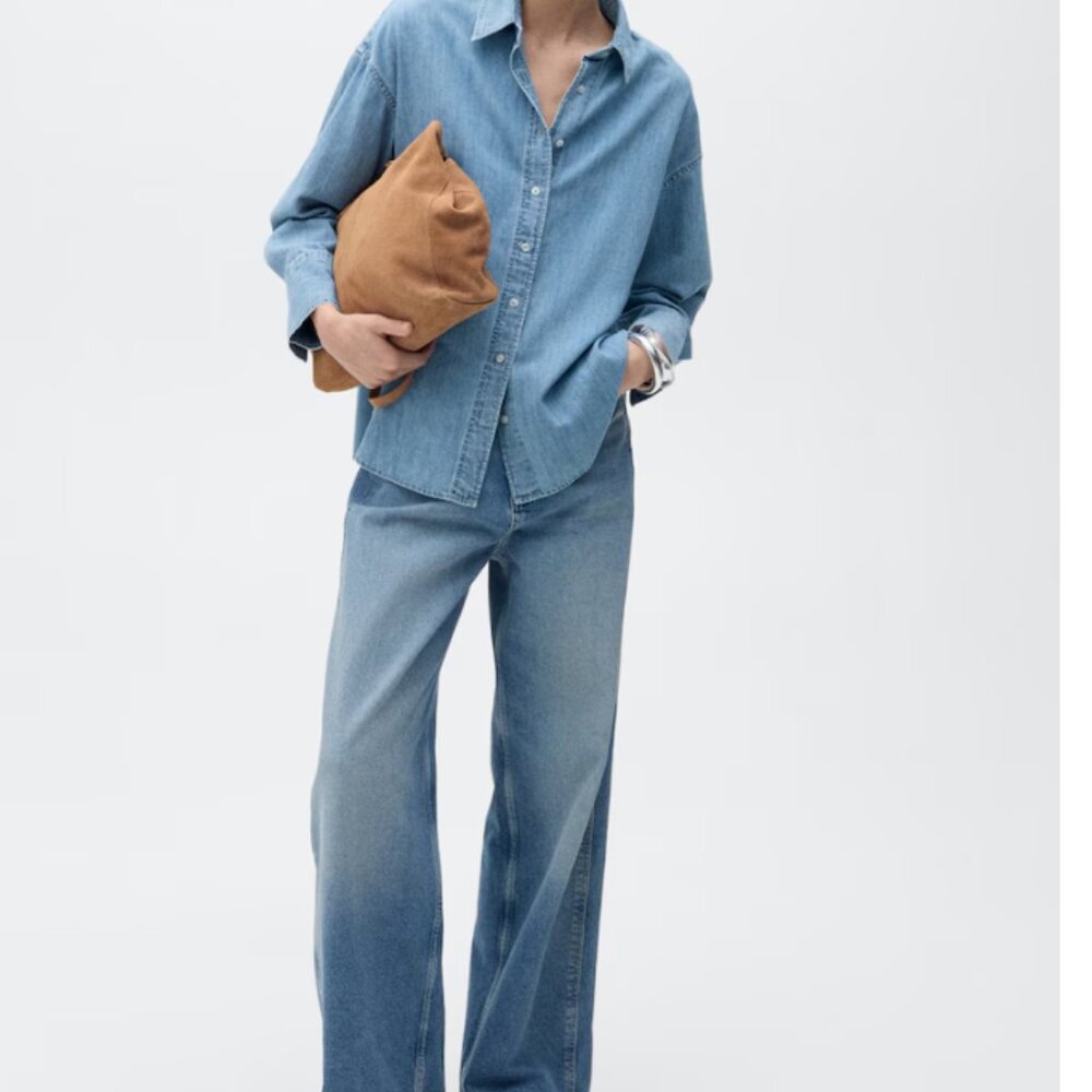 Mango Oversized Denim Shirt NWT Chambray Button Down French Girl Style Size 4